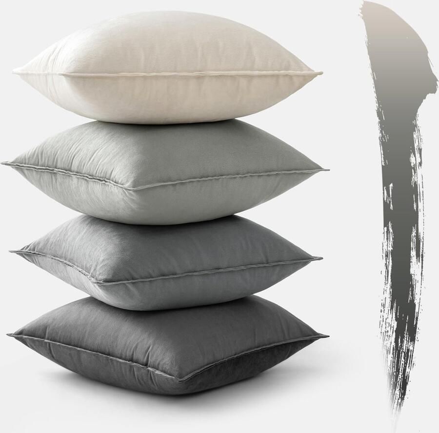 Set van 4 fluwelen kussenhoezen 50 x 50 cm Grijs kussen decoratieve kussenhoezen bankkussens sierkussens omwikkelde rand voor bank woonkamer slaapkamer