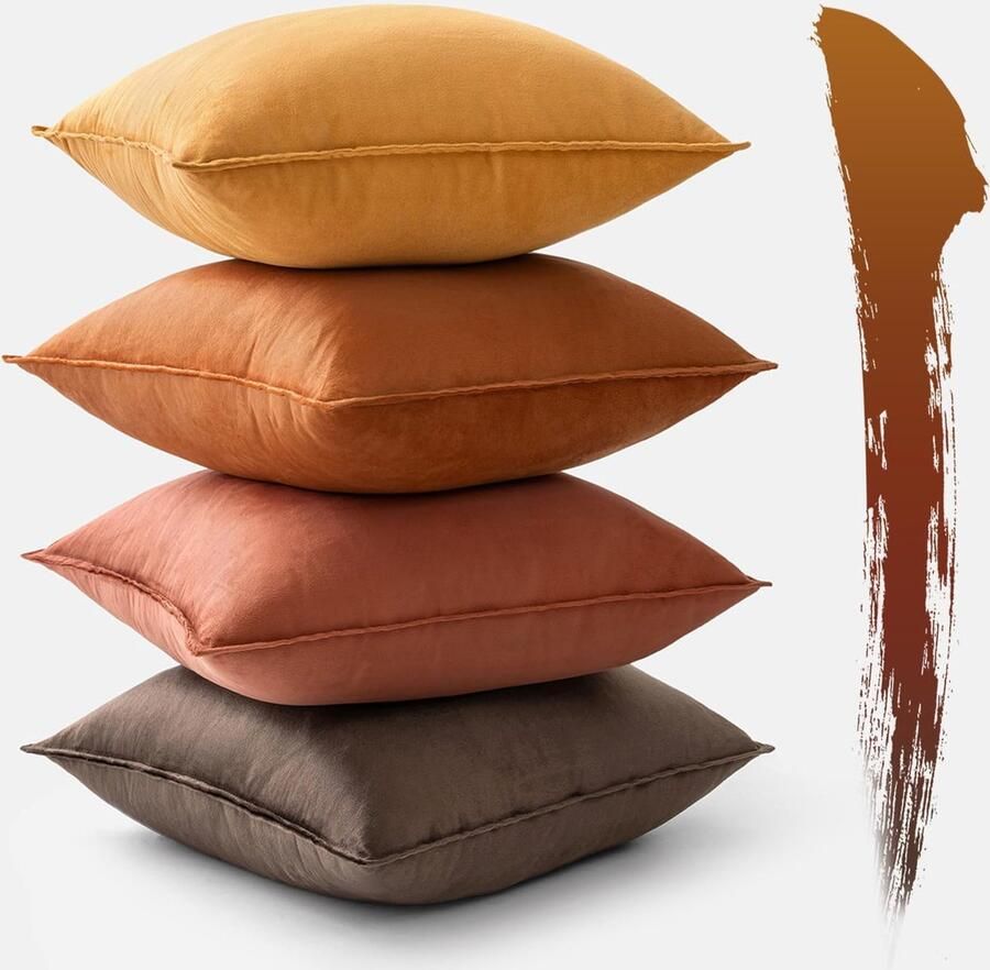 Set van 4 fluwelen kussenhoezen 50 x 50 cm Kaki kussen decoratieve kussenhoezen bankkussens sierkussens omwikkelde rand voor bank woonkamer slaapkamer