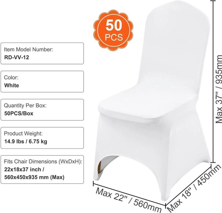 Whoopr Set van 50 Spandex Stretch Stoelhoezen Stoelhoes Bruiloft Witte Trouwstoelhoezen voor Restaurant Banket Hotel en Feestlocaties