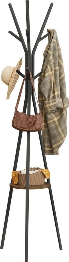 Whoopr Vrijstaande Hoed en Kledingstandaard Boomvormige Kapstok met 9 Haken en 1 Plank Stijlvolle Organizer voor Kleding Hoeden en Tassen 45 x 45 x 180 cm