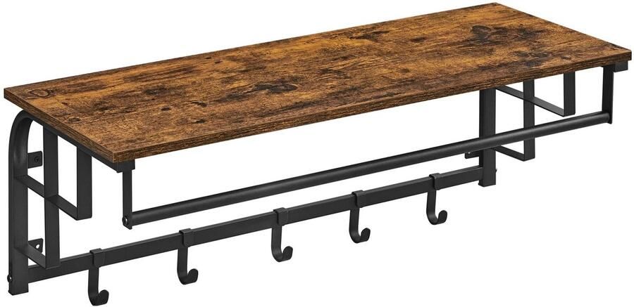 Whoopr Wandkast met Legbord & Hoedenplank – Inclusief 5 Uitneembare Haken – Kapstok Wandplank met Kapstokfunctie voor Hal Slaapkamer Badkamer & Woonkamer – 80x30x27 cm