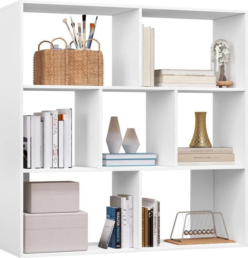 Whoopr Witte Boekenkast 7 Compartimenten Opbergkubus en Scheidingswand Ideaal voor Woonkamer of Slaapkamer Kast 100x30x100 cm