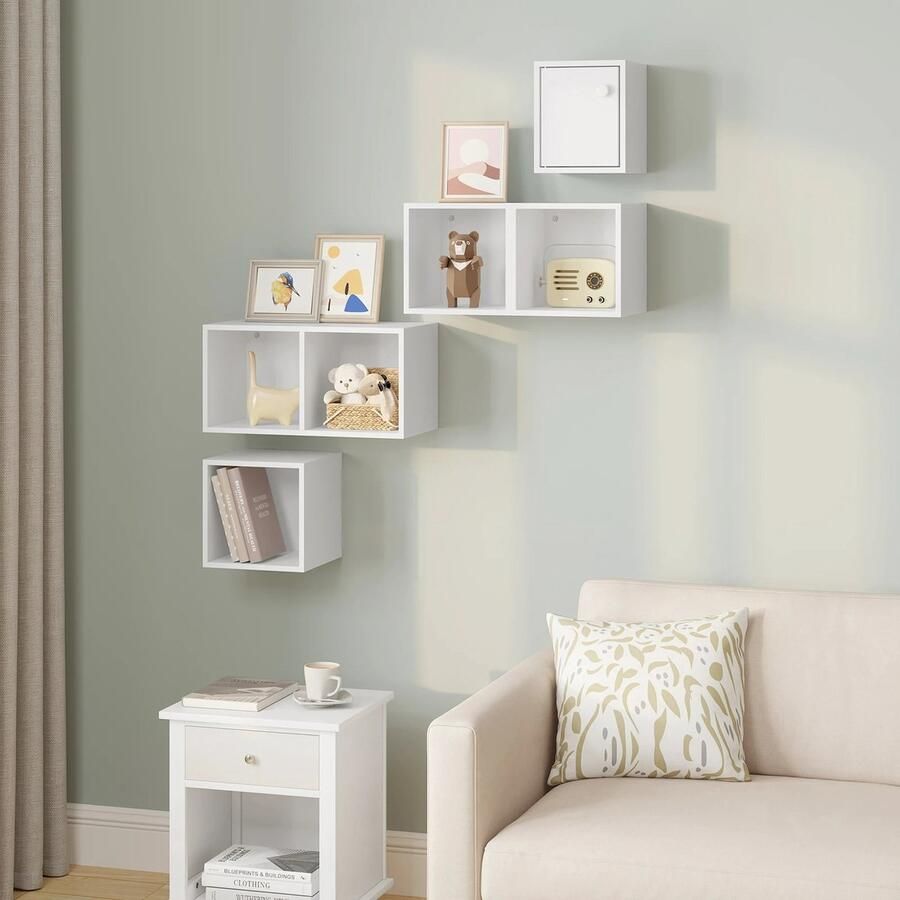 Whoopr Witte Wandplank Boekenkast Moderne Hoekplank Kubus Plank CD Rack Display Voor Woonkamer Decoratie 48 x 48 x 120 cm