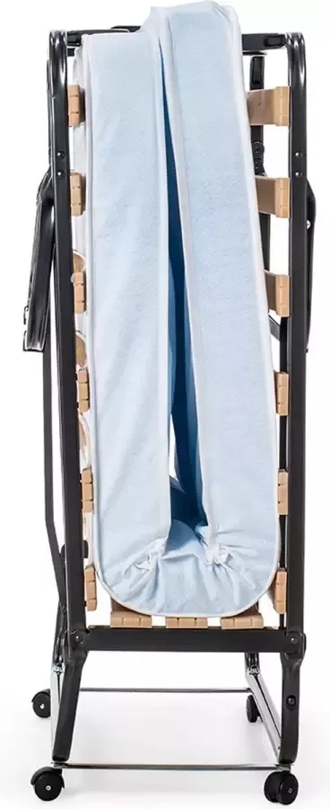 Wicotex -By Charmar Vouwbed 90x200 cm–Logeerbed– Opklapbed 1 Persoons – Zwart- inklapbaar bed-inclusief matras 10.5cm dikte en opberghoes