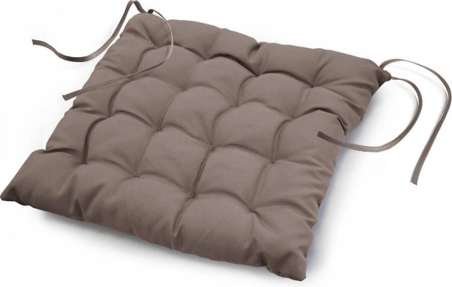 Wicotex Stoelkussen Essential Taupe 40 x 40 cm Eetkamer & Tuinstoel zitkussen met linten 100% Polyester Geschikt voor buiten