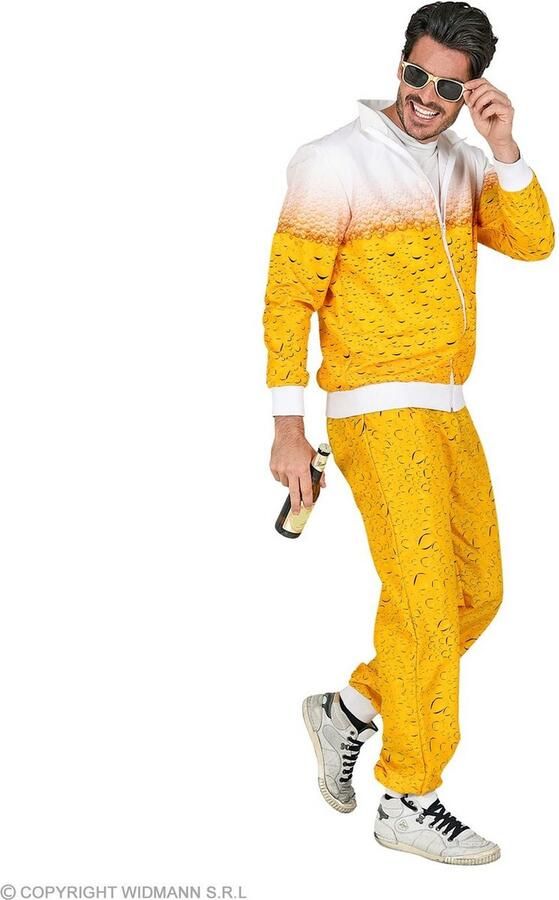 Widmann Boeren Tirol & Oktoberfest Kostuum Plezier Met Bier Retro Trainingspak Kostuum Geel Wit Beige XXXL Carnavalskleding Verkleedkleding