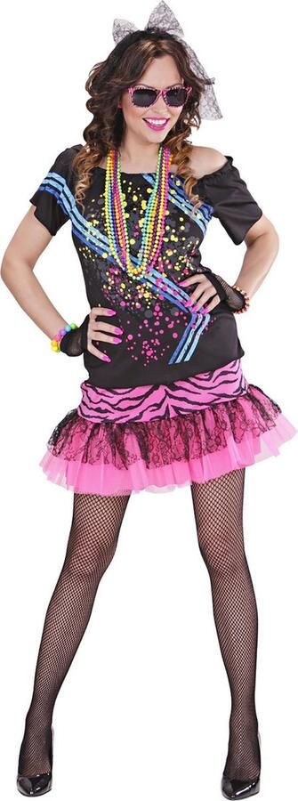 Widmann Jaren 80 & 90 Kostuum Roze 80s Rock Meisje Vrouw Roze XS Carnavalskleding Verkleedkleding