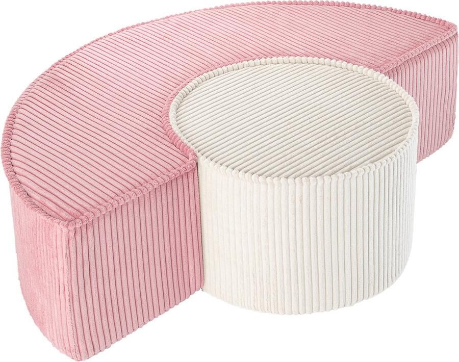Wigiwama Corduroy Pouffe Set Poef Set 92x65x26cm Pink Mousse