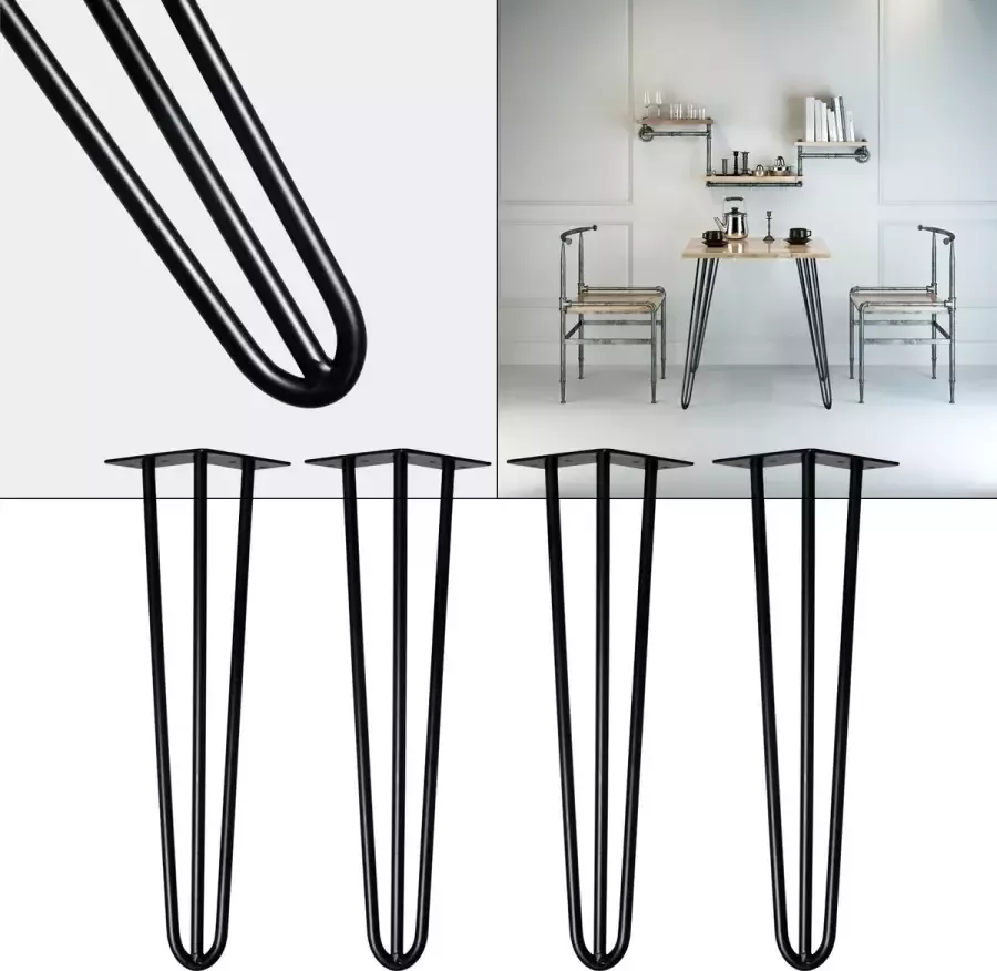 Wildanger Technik Wildanger 4x haarspeld tafelpoten 30cm zwart retro salontafel bureau zitpoot