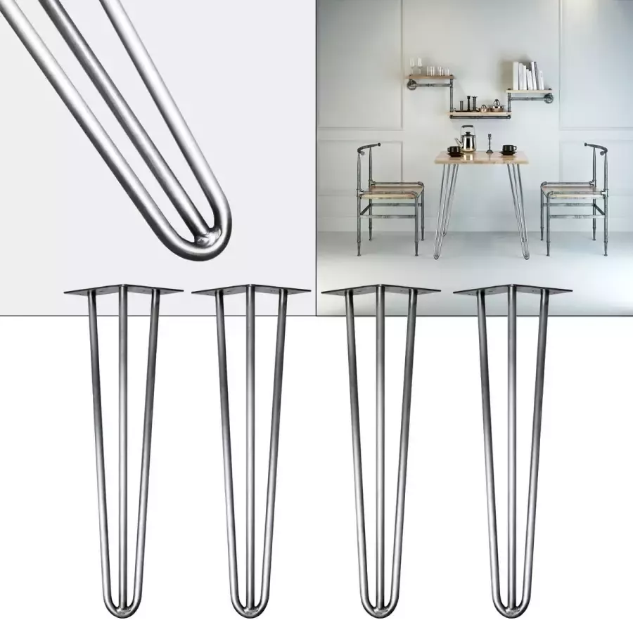 Wildanger Technik Wildanger 4x haarspeld tafelpoten 71cm staal retro salontafel bureau zitpoot