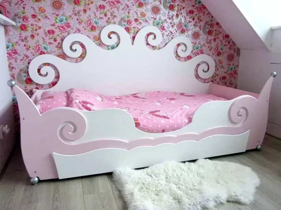 Wildkidzz.com Kinderbed bank OCEAAN krullenbed 90x200 WIT-ROZE met matras