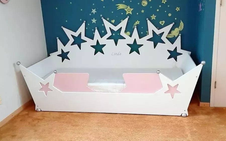 Wildkidzz.com Kinderbed bank STERRE 90x200 WIT-ROZE met matras