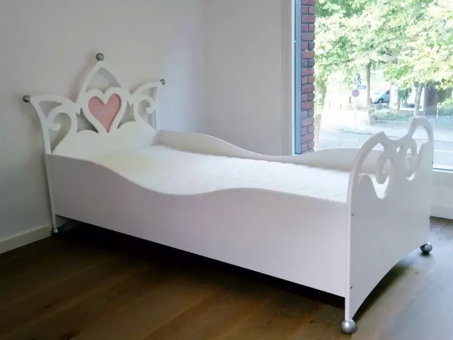 Wildkidzz.com Kinderbed BELLE prinsessenbed 90x200 WIT-ROZE met matras