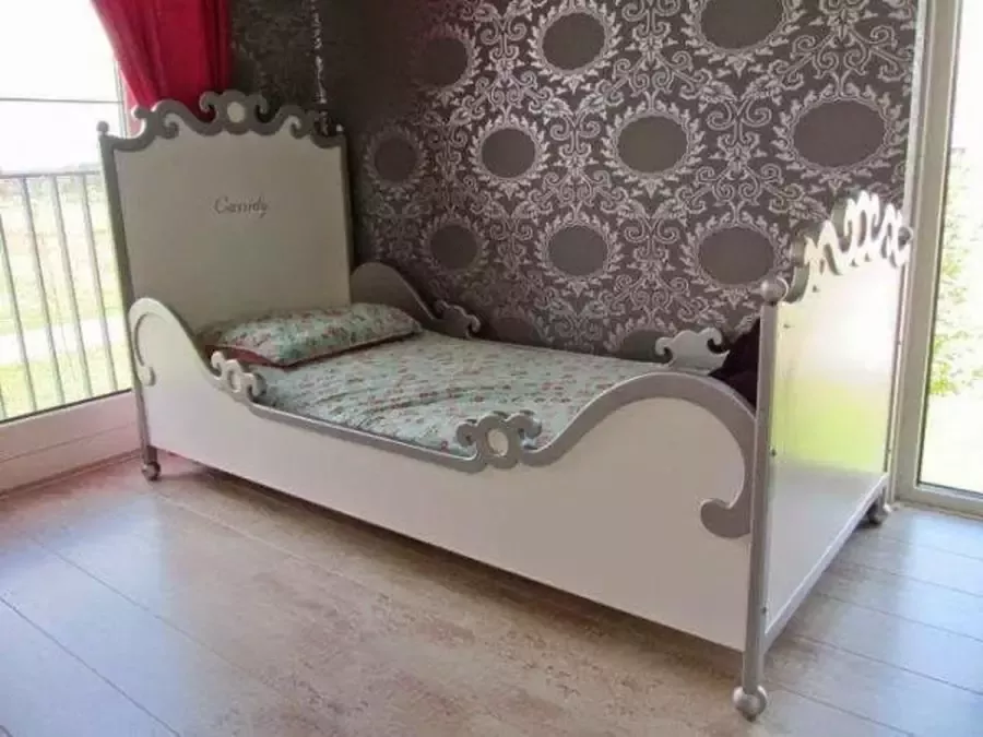 Wildkidzz.com Kinderbed DIANA barok bed 90x200 WIT-GRIJS met matras