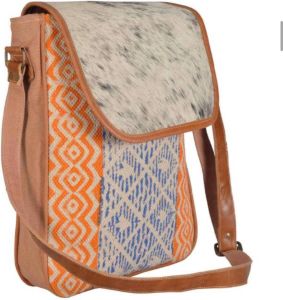 Wildlife Design Lederen crossbody bag oranje ibiza print koeienhuid boho leren tas dierenhuid schoudertas met printje dierenvel koehuid