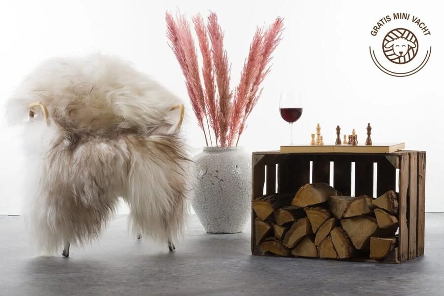 Wildlife Design IJslandse bruin witte moeflon schapenvacht bruin wit schapenvel -langharige decoratieve vacht schaapsvacht stoel bank bedeinde vloer slaapkamer bed camperstoel camping