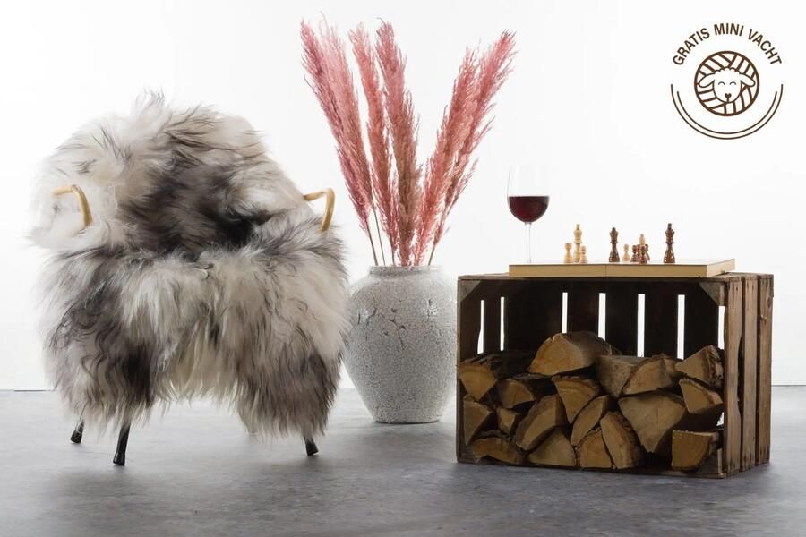 Wildlife Design IJslandse zwart witte moeflon schapenvacht zwart wit schapenvel -langharige decoratieve vacht schaapsvacht stoel bank bedeinde vloer slaapkamer bed camperstoel camping