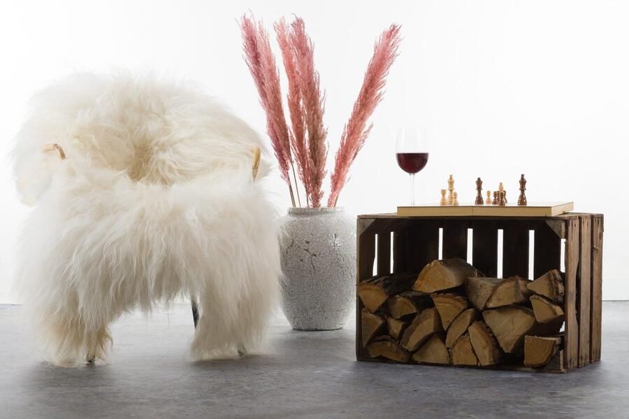 Wildlife Design REUZEN Langharige witte schapenvacht EXTRA GROTE IJslandse schaapsvacht wit XL wit schapenvel decoratief vacht bank stoel