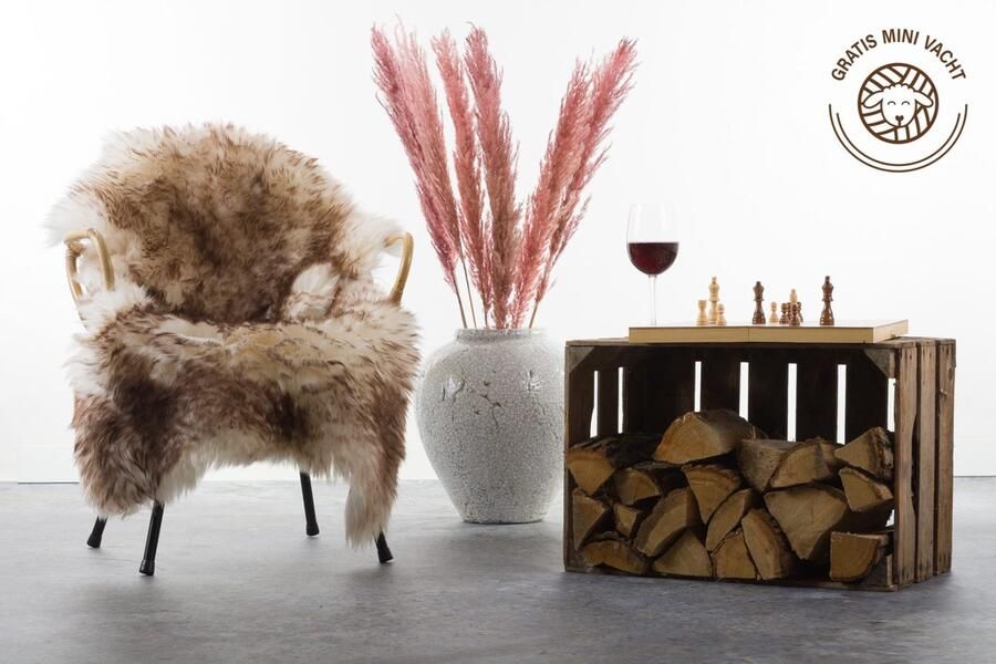 Wildlife Design Wit bruine moeflon schapenvacht bruin wit schapenvel decoratieve vacht schaapsvacht stoel bank bedeinde vloer slaapkamer bed camperstoel camping