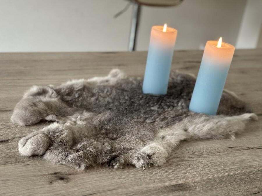 Wildlife Design XL grijs konijnenvachtje konijnenvel grote grijze vacht velletje tafel dierenvel dierenhuid salontafel decoratie vachtje