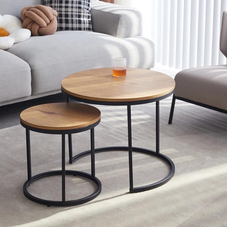 Asaam Store Asaam- 2 Stuks Nordic Salontafel 2 In 1 Ronde -Combinatie Kantoor Thee Tafel- Modern Minimalistisch Huis Sofa Bijzettafel Woonkamer-Salontafel set-Salontafel Rond 60 en 40 Cm