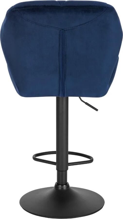 Wildor Set van 2 barkrukken Blauw fluwelen barkrukken Gas lift Barstoel Kruk Stoelen Barstoelen met rugleuning Zwart Metaal onderstel Keukenstoel Barkruk zithoogte 60-82cm