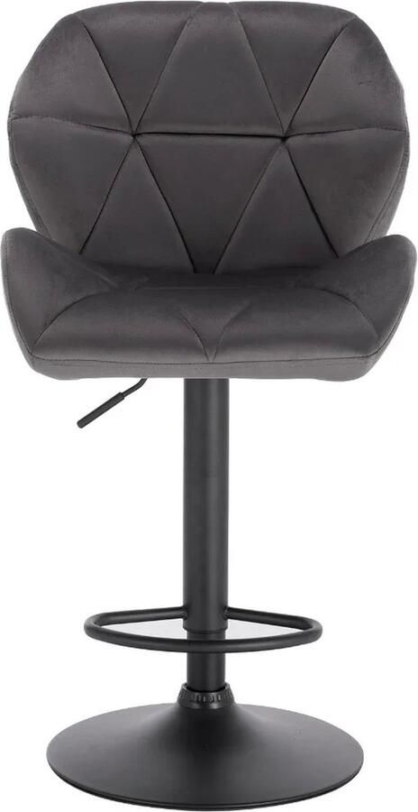 Wildor Set van 2 barkrukken Donker grijze fluwelen barkrukken Gas lift Barstoel Kruk Stoelen Barstoelen met rugleuning Zwart Metaal onderstel Keukenstoel Barkruk zithoogte 60-82cm