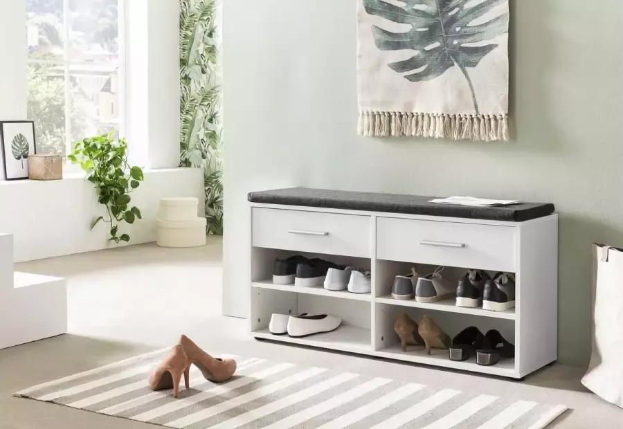 Wilmes Schoenenkast Karin 2 laden met zitkussen wit