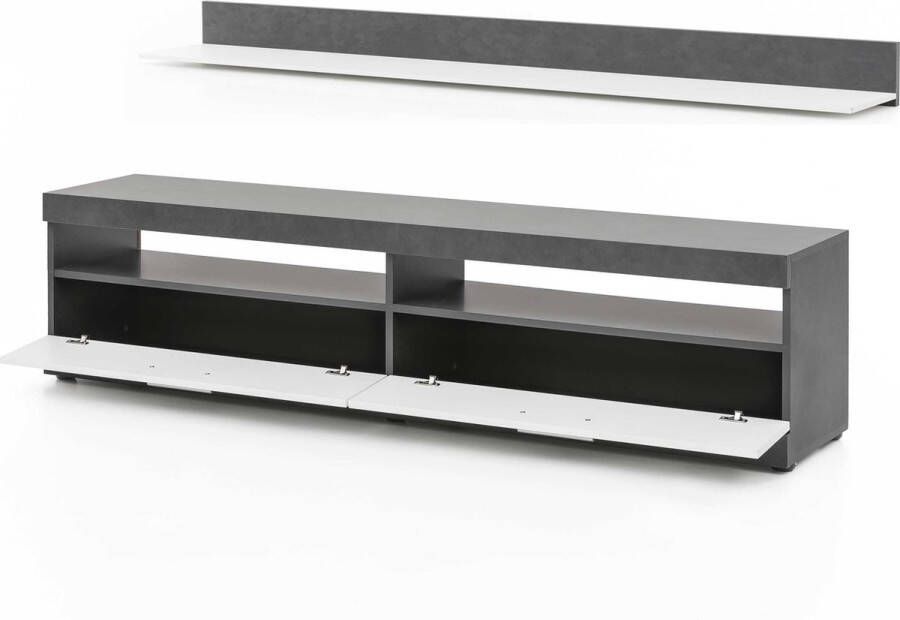 Wilmes TV Meubel Tv-meubel Otis met wandplank 160cm Wit; Grijs