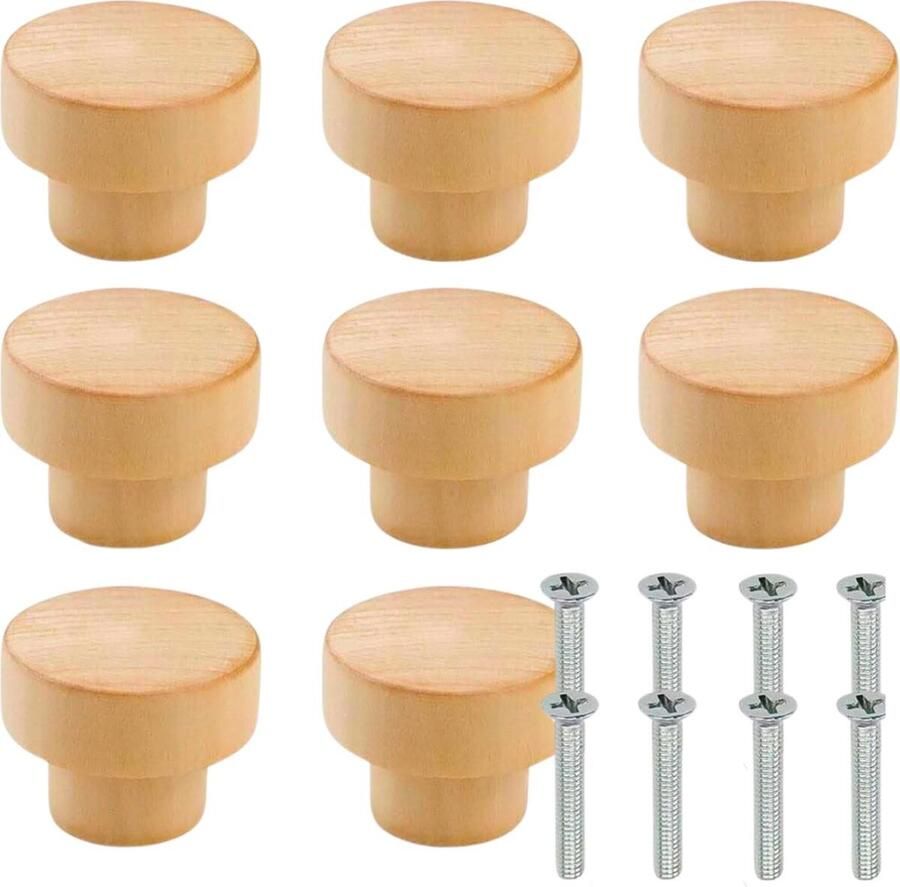 Winkrs Kastknoppen gelakt Hout 8x Meubelknop voor lades & deurtjes 28MM Meubelbeslag Handgreep Rond