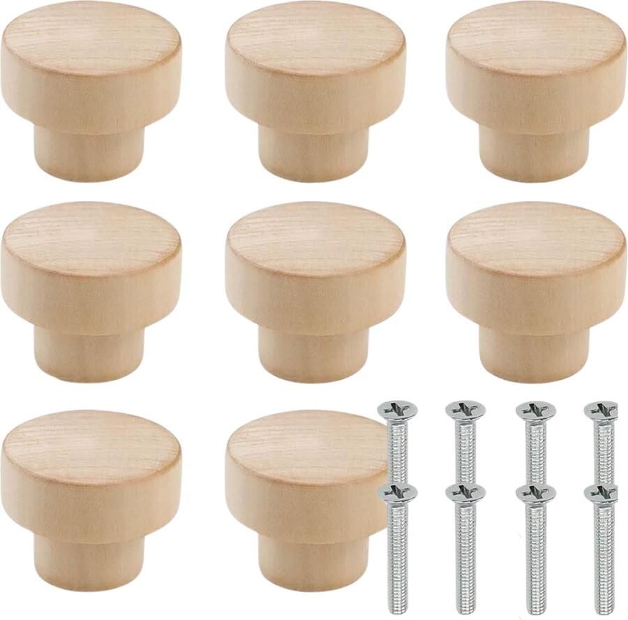 Winkrs Kastknoppen Hout 8x Meubelknop voor lades & deurtjes 30MM Meubelbeslag Handgreep Rond