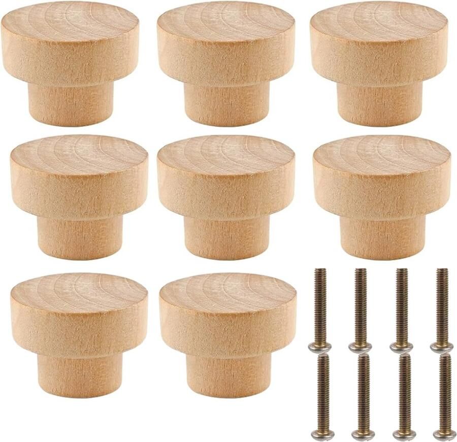 Winkrs Kastknoppen Hout 8x Meubelknop voor lades & deurtjes 40MM Meubelbeslag Handgreep Rond