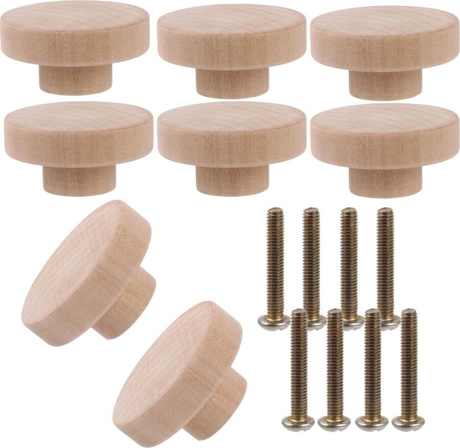Winkrs Kastknoppen Hout 8x Meubelknop voor lades & deurtjes 50MM Meubelbeslag Handgreep Rond