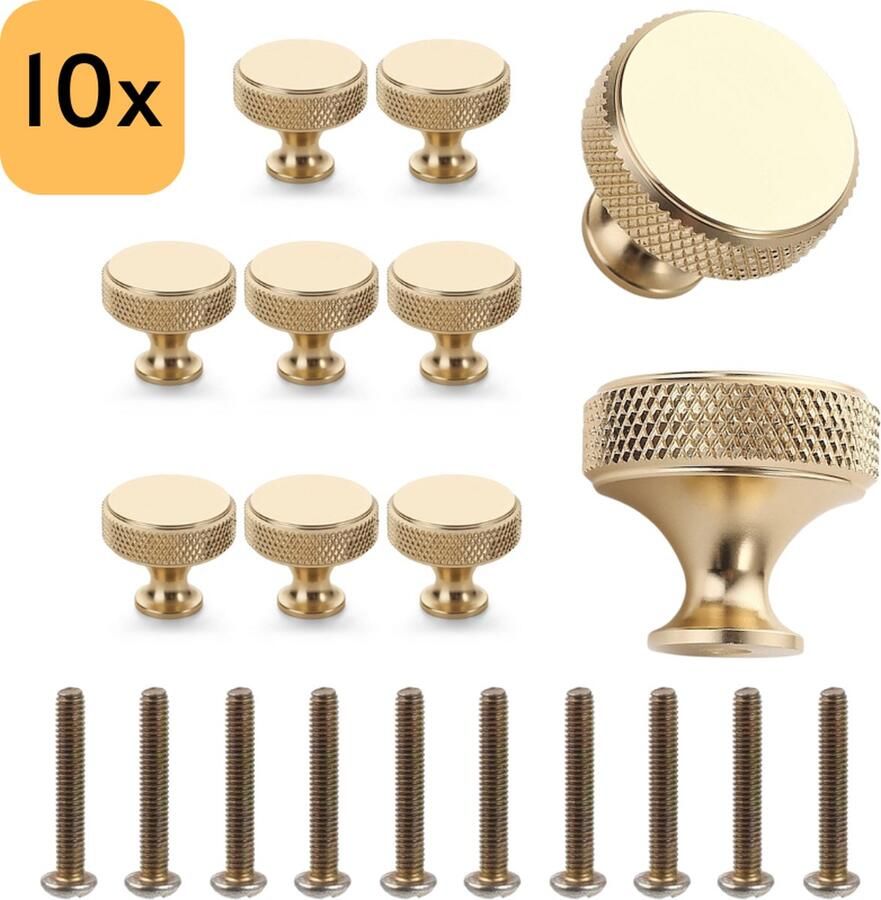 Winkrs Kastknoppen Set 10x Ronde Handgreep Goudkleurig Meubelknoppen voor kasten & lades 30MM