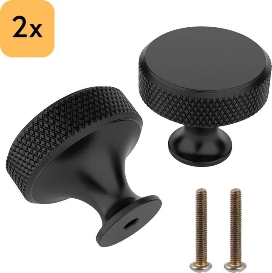 Winkrs Kastknoppen Set 2x Ronde Handgreep Zwart mat metaal 30MM Meubelknoppen voor kasten & lades