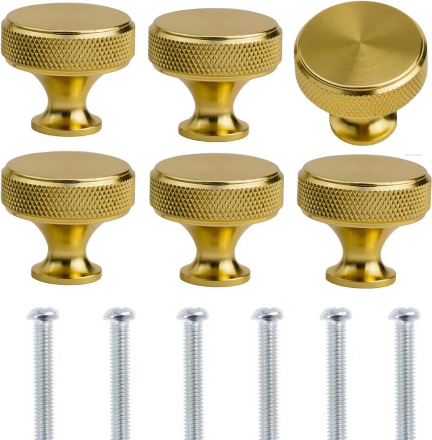 Winkrs Kastknoppen Set 6x Ronde Handgreep Goudkleurig Meubelknoppen voor kasten & lades 30MM Geelgoud