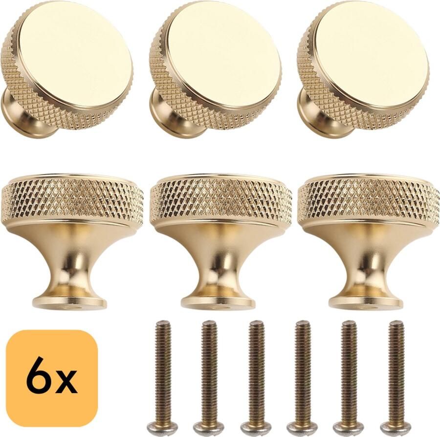Winkrs Kastknoppen Set 6x Ronde Handgreep Goudkleurig Meubelknoppen voor kasten & lades 30MM