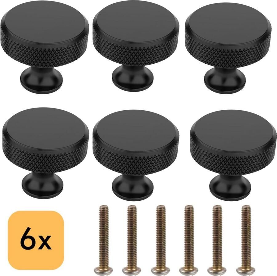 Winkrs Kastknoppen Set 6x Ronde Handgreep Zwart mat metaal 30MM Meubelknoppen voor kasten & lades