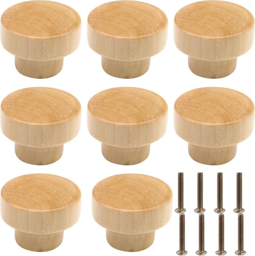 Winkrs Meubelknoppen Hout Rond 40MM Kastknoppen Set 8x Knoppen voor kastdeurtjes en lades
