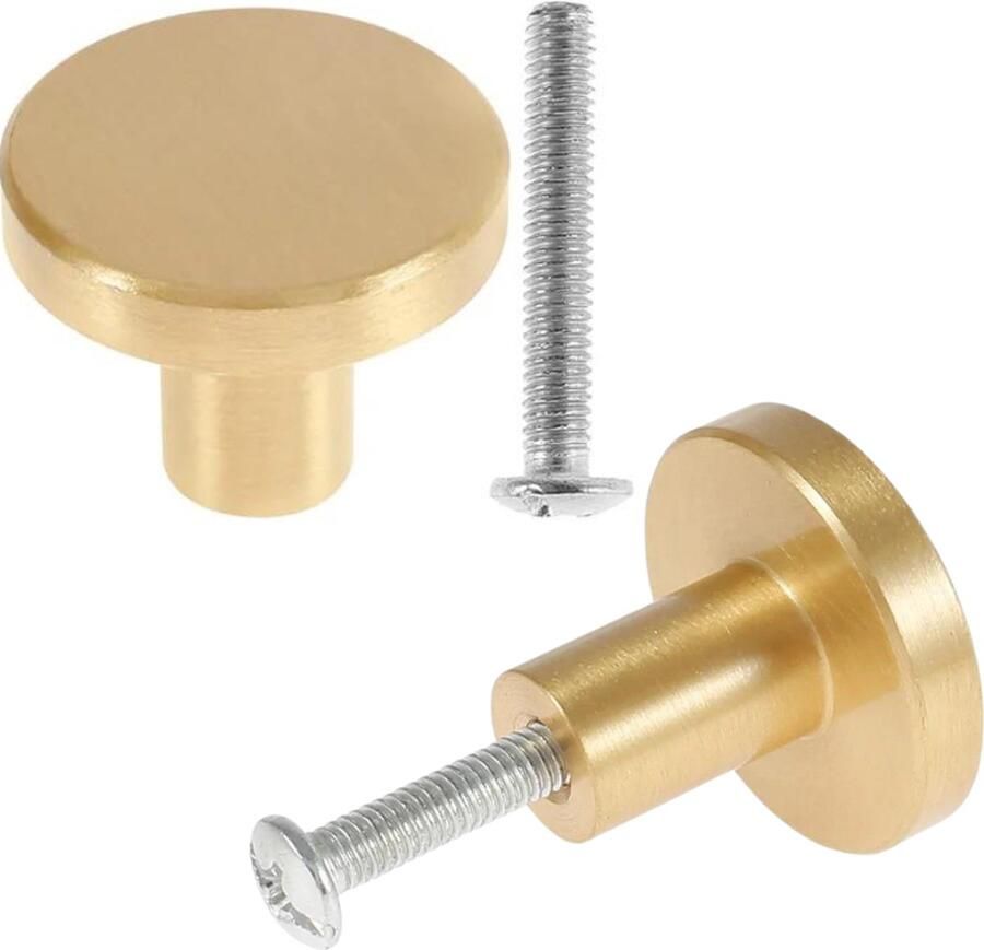 Winkrs Meubelknoppen Set 2x knop 25MM Messing Mat Goud Ronde Kastknoppen Deurknoppen voor kasten
