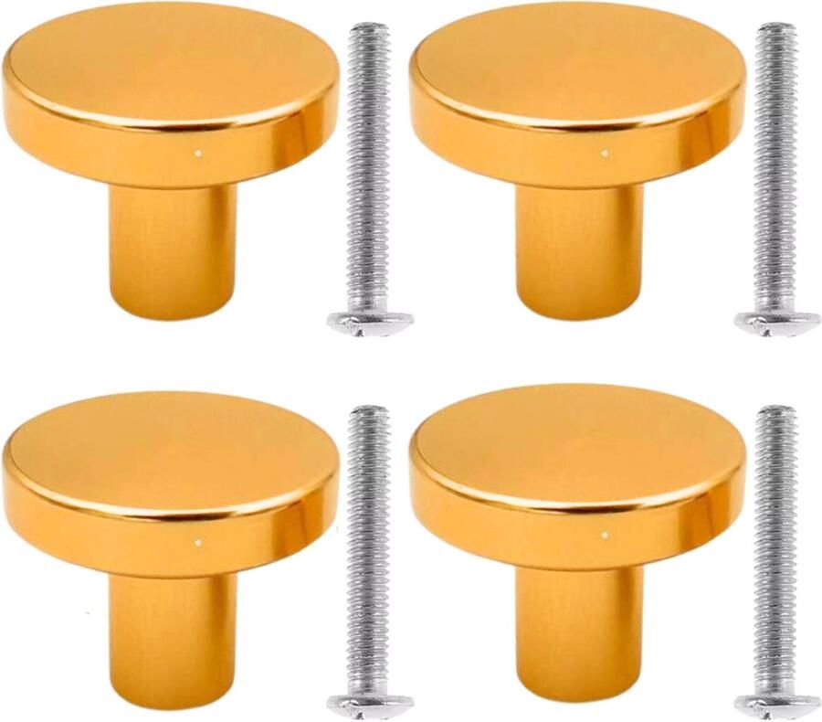 Winkrs Meubelknoppen Set 4x knop 25MM Messing Goud Ronde Kastknoppen Deurknoppen voor kasten