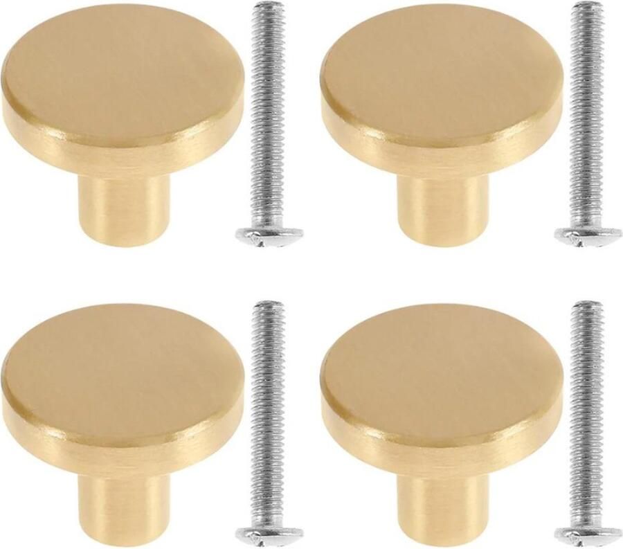 Winkrs Meubelknoppen Set 4x knop 25MM Messing Mat Goud Ronde Kastknoppen Deurknoppen voor kasten