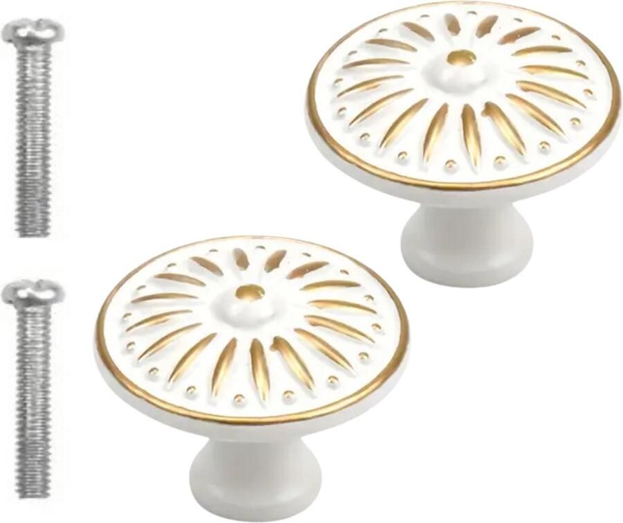 Winkrs Meubelknoppen Wit met Goud Set met 2 vintage knoppen Ronde Kastknoppen 30MM