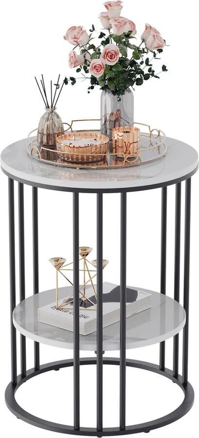 Gran Vida Bijzettafel Modern Design Marmerlook met Metalen Frame 40x40x54