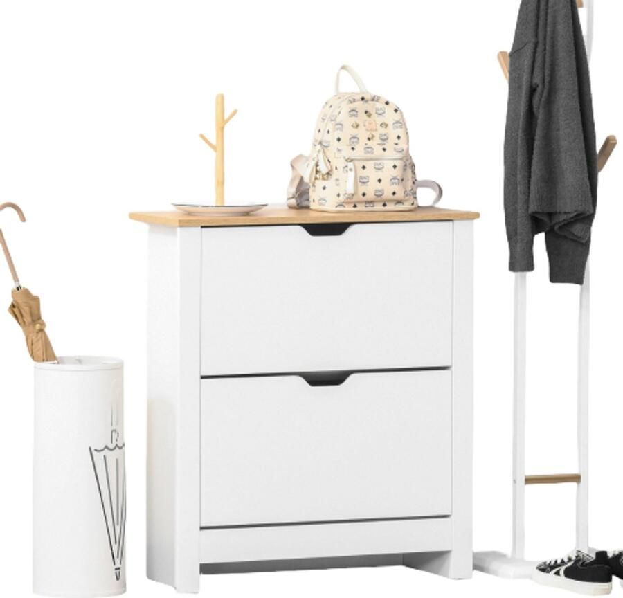 Wit + natuurlijke kleur Schoenenkast Ruimtebesparend en mooi met 2 deuren kan 12 paar schoenen bevatten geschikt voor hal woonkamer