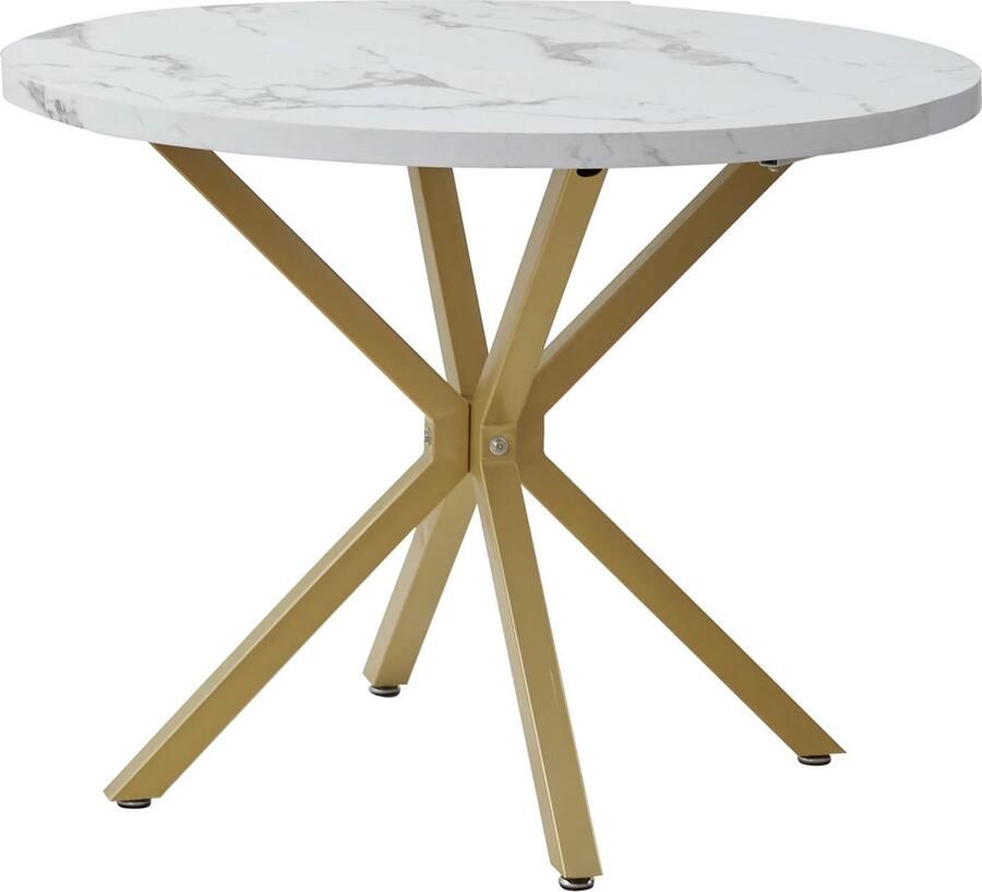 Wit Betaalbare Goederen Eettafel 100 cm Luxe Onderstel Marmer Look Rond Meubels