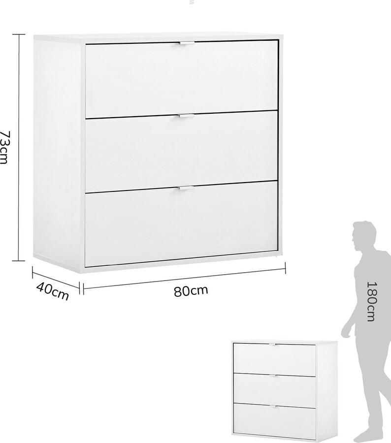 Wit mokebo commode 'Die Stilvolle' (80x73x40cm) sideboard voor slaapkamer hal & kinderkamer met 3 houten lades in