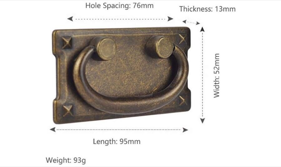 WNHB Antiek Brons Lade Handvatten Vintage Ringgrepen voor Kast en Meubel Set van 4 Stuks