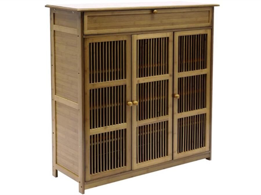 WNHB Bamboe Schoenenkast Met 3 Deuren En 4 Planken Houten Opbergkast Voor Gang Keuken En Eetkamer Bruin