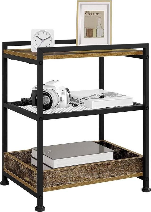 WNHB Bijzettafel op wielen met opbergruimte 40 x 53 7 x 30 cm mobiel hout en metaal compacte roltafel